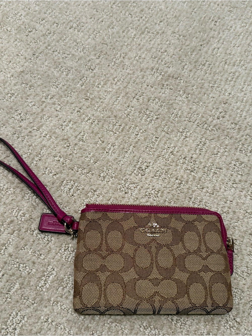 Coach Brown Signature Canvas Wristlet with Pink Trim NWOT